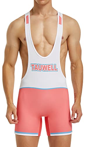 FEOYA Männer Einteilige Wrestling Singlet Wrestling Singlets Athletische Unterstützer Slim Fit Sport Bodysuit Bauchkontrolle Wear Gym Ärmellose Active Wrestling Trikot Gewichtheben Jumpsuits C-Pink XL von FEOYA