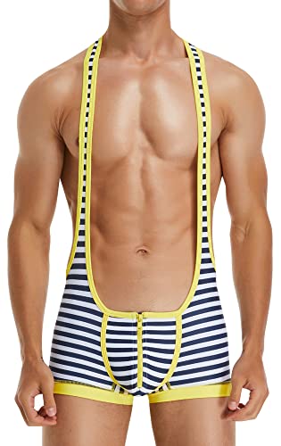 FEOYA Männer Ringen Singlets Athletische Unterstützer Bequeme und Atmungsaktive Ringen Singlet Männer Gym Ärmellose Triathlon Powerlifting Kleidung Schwimmen Laufen Skinsuit E-Gelb XXL von FEOYA