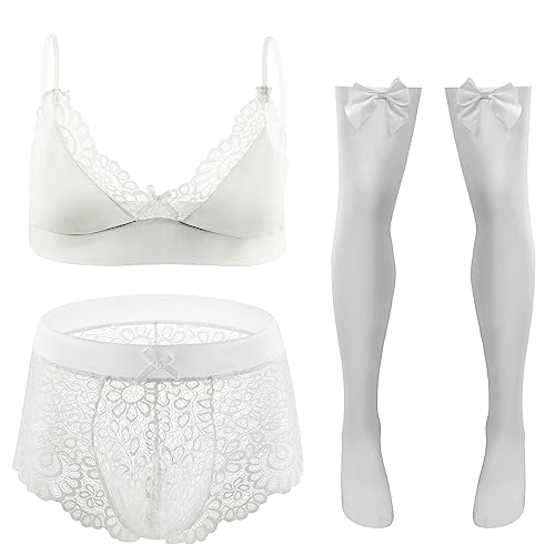 FEOYA Männer Sissy Dessous Sexy BH und Slips Und Strümpfe Set Durchsichtige Dessous Anzug Sexy Pyjamas Spitze Männer Unterwäsche 3tlg Reizwäsche Erotik Negligee Weiß XL FEOYA Männer Sissy Dessous Sexy BH und Slips Und Strümpfe Set Durchsichtige Dessous Anzug Sexy Pyjamas Spitze Männer Unterwäsche 3tlg Reizwäsche Erotik Negligee Weiß XL von FEOYA