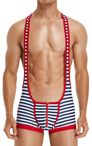 FEOYA Männer Wrestling Einteiliger Anzug Athletische Unterstützer Slim Fit Sport Bodysuit Bauchkontrolle Tragen Gym Ärmellose Triathlon Powerlifting Kleidung E-Rot XXL von FEOYA