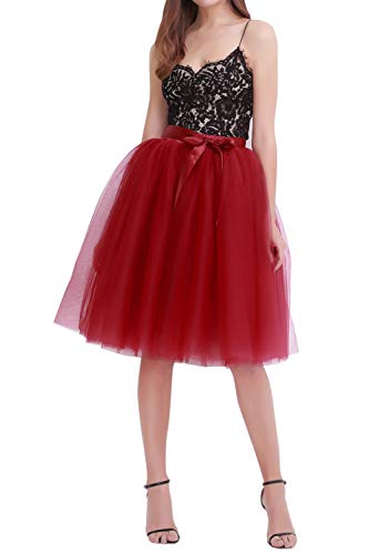 FEOYA Midi Ballettrock 6 Layer Knielang Tüllrock A-Linien Tutu Rock für Karneval, Party und Hochzeit von FEOYA