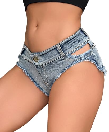 FEOYA Mini Jeans Shorts Damen Sexy Abgeschnitten Tanga Clubwear Party Hotpants von FEOYA