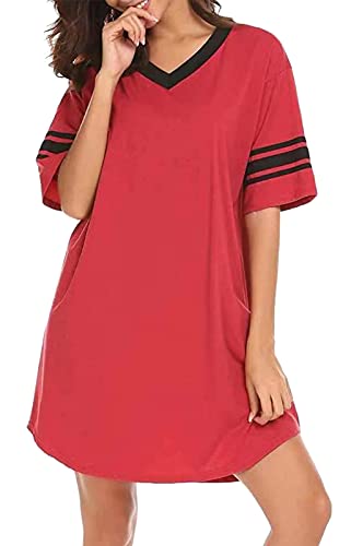 FEOYA Nachthemd Damen Kurzarm Schlafshirt Damen Baumwolle Sleepshirt Nachtshirt Damen Kurzarm Nachtkleid Damen Baumwolle Nachtwäsche V-Ausschnitt S von FEOYA