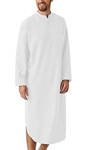 FEOYA Nachthemd Herren Baumwolle Nachthemd Langarm Sleepshirt Schlafanzugoberteil Herren Summer S-3XL (Stil 2-Weiß, XXL) von FEOYA