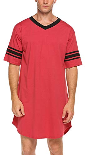 FEOYA Nachthemd Herren Kurzarm Rot Nachthemd Herren Baumwolle Sleepshirt Schlafanzugoberteil Herren Summer XL von FEOYA