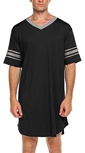 FEOYA Nachthemd Herren Kurzarm Schwarz Nachthemd Herren Baumwolle Sleepshirt Schlafanzugoberteil Herren Summer XL von FEOYA