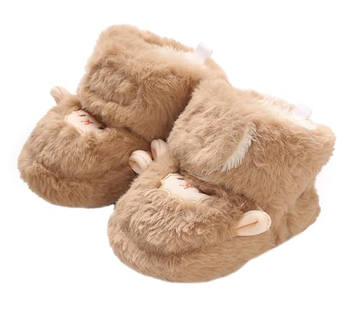 FEOYA Neugeborenen Krabbelschuhe Winter Schnee Kleinkind Boots Warme Weiche Sohle Baby Schuhe Gefüttert Outdoor Mädchen Stiefel Rutschfeste Dicke Jungen Winterschuhe Lammfell 01 Braun 0 6 Monate von FEOYA