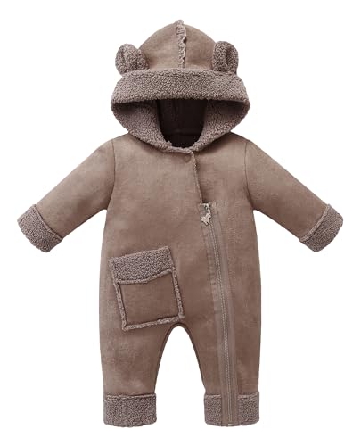 FEOYA Neugeborenen Wintermantel Winter Niedliche Baby Strampler Fleece Warme Mädchen Kleidung Langarm Lässig Jungen Schneeanzug Herbst Mode Kinder Jumpsuit Mit Kapuze Dicke Braun 9 12 Monate von FEOYA