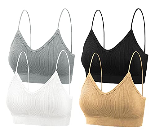 FEOYA Ohne Bügel BH Nahtlose Bralette V Hals Top BH Damen Komfortable Schlafen BH Sport Crop Top 3/4/5/6er Set von FEOYA