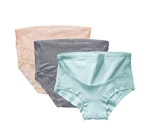 FEOYA Over Bump Umstandsunterwäsche, Baumwolle, Übergröße, Schwangerschaft, hohe Taille, nach der Geburt, Slip (L-5XL, 3er-Pack), Nackt + Grau + Blue Haze, 5X-Large von FEOYA