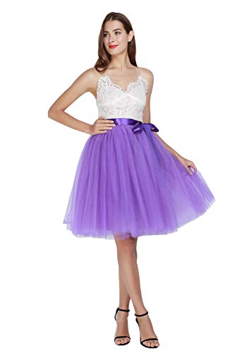 FEOYA Petticoat Rock Lila Damen 65cm Tüllrock Unterrock Damen Fasching Petticoat Unterrock 50er Jahre Kleid Tutu Retro Ballet Tütü Rock Damen Knielang Tüllrock Hochzeit Frauen von FEOYA