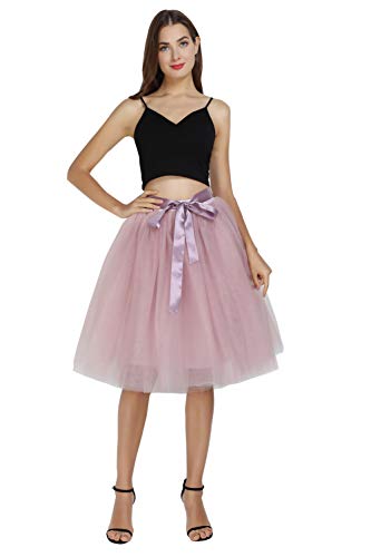 FEOYA Petticoat Unterrock Altrosa Damen Rockabilly Petticoat Rock Fasching 50er Jahre Tütü Rock Damen Fasching Unterrock Vintage Cosplay Tüllrock Hochzeit Knielang 65cm von FEOYA