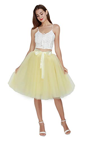 FEOYA Petticoat Unterrock Gelb Damen Unterrock Damen Knielang 65cm Ballettrock Damen Retro Tüllrock Tutu unter Rock Petticoat 50er Jahre Kleid Tutu Für Cosplay Fasching Karneval von FEOYA