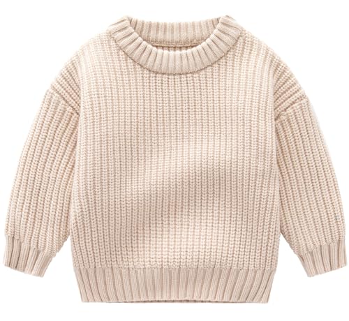 FEOYA Pullover Baby Kleinkind Neugeborene Jungen Mädchen Strickpullover Lose Langarm warme Kleinkinder Sweat Shirt Herbst Winter Kleidung Unisex Outwear Beige 3-6 Monate von FEOYA