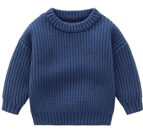 FEOYA Pullover Baby Kleinkind Neugeborene Jungen Mädchen Strickpullover Lose Langarm warme Kleinkinder Sweat Shirt Herbst Winter Kleidung Unisex Outwear Blau 3-6 Monate von FEOYA