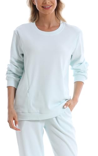 FEOYA Pullover Schwangerschaft Damen Sweatshirt Langarm Stilloberteile Umstandspullover Stillmode Winter Herbst Hellblau S von FEOYA