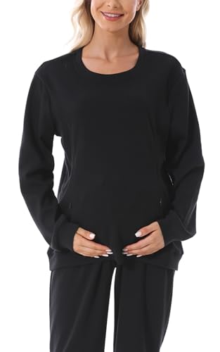 FEOYA Pullover Schwangerschaft Damen Sweatshirt Langarm Stilloberteile Umstandspullover Stillmode Winter Herbst Schwarz S von FEOYA