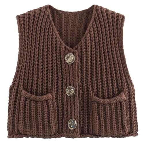 FEOYA Pullover Weste Damen Ärmellos Sweater Weste Herbst Winter Knopf Strickjacke Pullover Crop Top Damen Gestrickt Weste Bluse Braun L FEOYA Pullover Weste Damen Ärmellos Sweater Weste Herbst Winter Knopf Strickjacke Pullover Crop Top Damen Gestrickt Weste Bluse Braun L von FEOYA