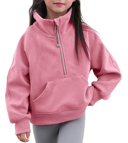 FEOYA Pullover für Mädchen Stehkragen Sweatshirt mit Halb Reißverschluss Jumper Langarm Warm Casual Tops Kinder Sport Frühling Herbst Oberteile 11-12 Jahre von FEOYA