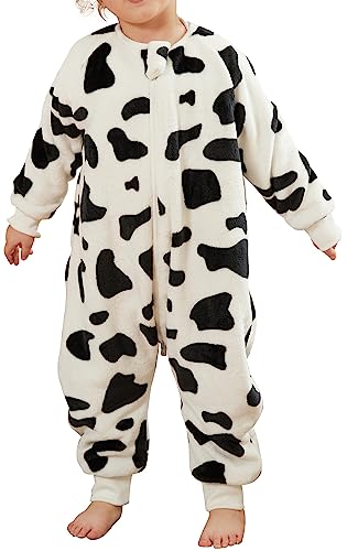 FEOYA Pyjama Junge Mädchen mit Ärmeln Baby Schlafsack Flanell Kinder Schlafsack Winter Herbst Cartoon Kostüm Tier Schlafanzug Set Neugeborenes Schwarz Weiß 4-5 Jahre von FEOYA