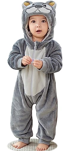 FEOYA Pyjama Set Baby Kleidung Mit Füßen Schlafsack Mädchen Jungen Ärmel Flanell Schlafanzug Tier Kinderkleidung Schlafstrampler Vierjahreszeiten Rollenspiel Grau 2-3 Jahre Alt von FEOYA