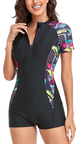 FEOYA Rash Guard Damen Kurzärmelig UPF 50 Sommer Schwimmen Surf Badeanzug Bademode Tag XL=EU M von FEOYA