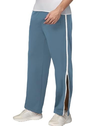 FEOYA Reha Hose Herren Trainingshosen Jogginghosen mit Seitenreißverschluss Volle Öffnung Fitnessstudio Sport Nach der Operation Lounge Hose mit Taschen Blau XXL von FEOYA
