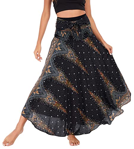 FEOYA Rock Hippie Damen Sommerrock Damen Blumen Maxirock Damen Boho Sommerrock Damen Blumen Strandrock Damen Strandkleid Sommerrock Damen Lang Boho von FEOYA