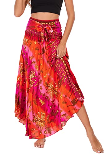 FEOYA Rock Hippie Damen Sommerrock Boho Maxirock Blumen Strandrock Strandkleid Lang von FEOYA