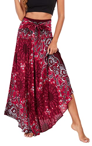 FEOYA Rock Hippie Damen Sommerrock Damen Blumen Maxirock Damen Boho Sommerrock Damen Blumen Strandrock Damen Strandkleid Sommerrock Damen Lang Boho von FEOYA