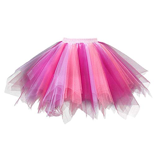 FEOYA Damen Tutu Rock Kurz Tüllrock Vintage Minirock Mädchen Falten Rock Cosplay Karneval Party Tanzen Pettiskirt Größe XL - Bunte Streifen 10 von FEOYA