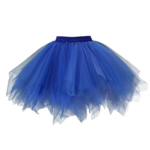 FEOYA Damen Tütü Rock Mini Tutu Tanzen Tüllrock Unregelmäßig Ballettrock A-Linie Unterrock Festlich Faltenrock Größe XL - Dunkelblau von FEOYA