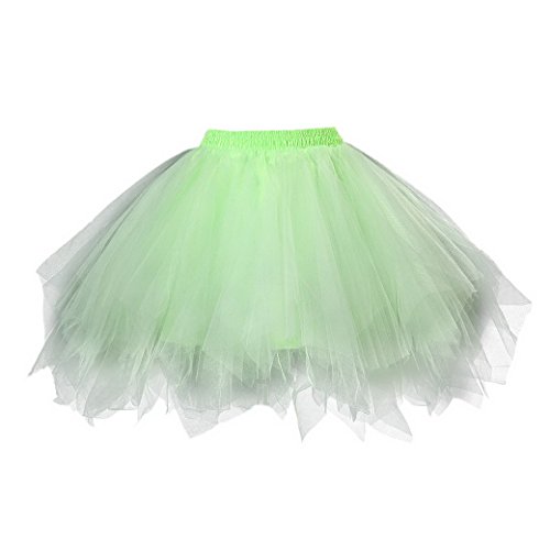 FEOYA Damen Tütü Rock Mini Tutu Tanzen Tüllrock Unregelmäßig Ballettrock A-Linie Unterrock Festlich Faltenrock Größe XL - Hellgrün von FEOYA