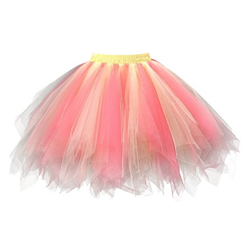 FEOYA Damen Tutu Rock Kurz Tüllrock Vintage Minirock Mädchen Falten Rock Cosplay Karneval Party Tanzen Pettiskirt Größe XXL - Bunte Streifen 6 von FEOYA