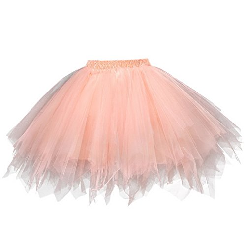 FEOYA Damen Tütü Rock Mini Tutu Tanzen Tüllrock Unregelmäßig Ballettrock A-Linie Unterrock Festlich Faltenrock Größe XXL - Orange von FEOYA