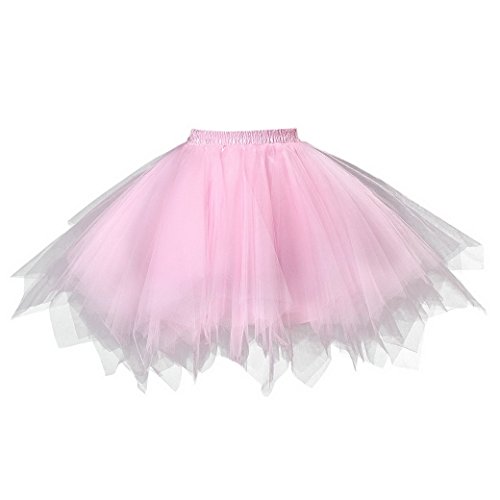 FEOYA Damen Tütü Rock Mini Tutu Tanzen Tüllrock Unregelmäßig Ballettrock A-Linie Unterrock Festlich Faltenrock Größe XXL - Rosa von FEOYA