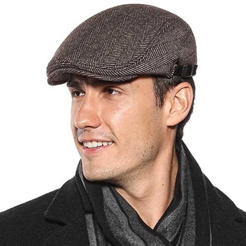 FEOYA Schiebermütze Herren Gatsby Newsboy Cap Verstellbare Baskenmützen Karomuster Schlägermütze Flatcap, Herbst Winter, 56-59cm A3 von FEOYA