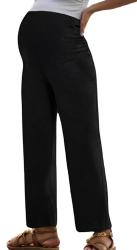 FEOYA Schmale Lässige Hose für Schwangere Umstandskleidung Sweatpants Taschen Weites Bein Taillenverstellgürtel Mutterschafthosen Modisch Praktisch XXL von FEOYA