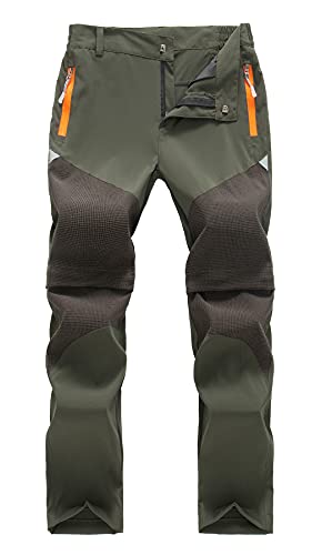 FEOYA Schnelltrocknende Hose Jungen Mädchen Jogginghosen Kinder Atmungsaktiv Weich Trekkinghose Wanderhose Kinder Sport Cargohose Regular Fit Abnehmbar Funktionshose Outdoorhosen Grün B 110 von FEOYA