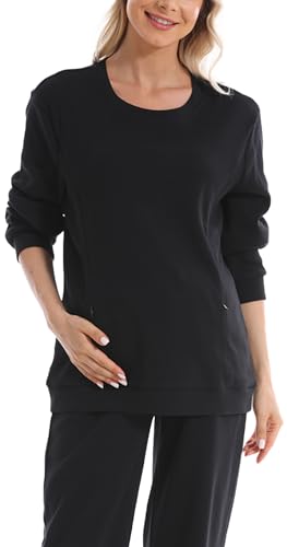 FEOYA Schwangere Sweatshirt Langarm Umstandspullover Bequem Stillpullover Damen Umstandsmode Rundhals Stillshirt mit Reißverschluss Stilltops XL von FEOYA