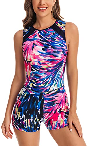 FEOYA Schwimm Einteiler Damen Sommer Swimsuit Beachwear Strand Badebekleidung Tank Top Bademode Hersteller S/DE-Größe 34-36 - Muster 14 von FEOYA