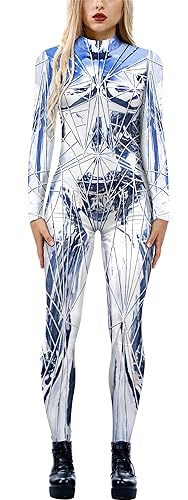 FEOYA Skelett Overall Halloween Kostüm Damen Jumpsuit Knochen Skeleton Anzug Karneval Fasching Skelett Cosplay - XL von FEOYA