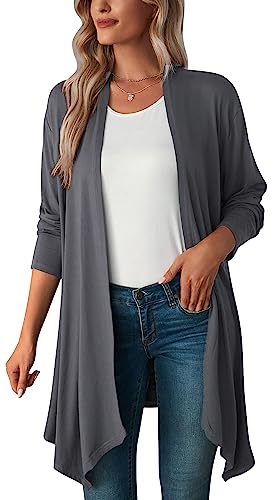 FEOYA Sommer Mantel Langarm Damen Strickjacke Lang Leichter Lockere Jacke Cardigan Dünne Elegante Blusen Knit Long Cardigan M von FEOYA