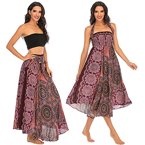 FEOYA Sommerrock Damen Lang Strandrock Hippie Maxirock Boho Blumen Strandkleid von FEOYA