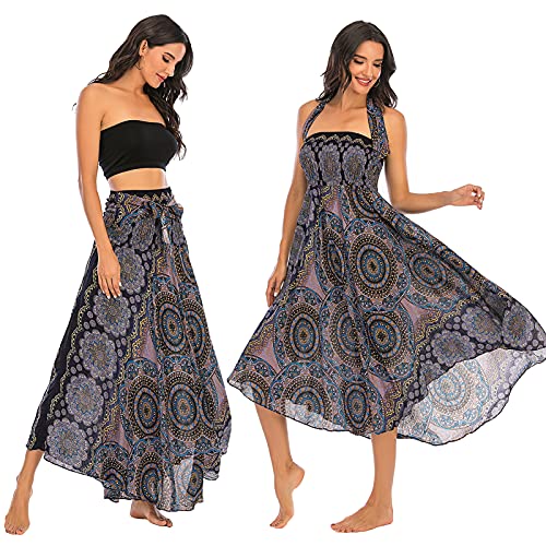 FEOYA Sommerrock Damen Lang Strandrock Damen Boho Hippie Rock Damen Lang Sommer Maxirock Damen Boho Blumen Strandkleid Boho Rock Damen Lang von FEOYA