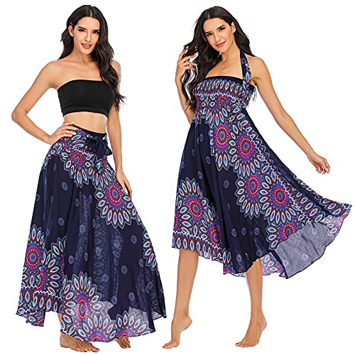 FEOYA Sommerrock Damen Lang Strandrock Damen Boho Hippie Rock Damen Lang Sommer Maxirock Damen Boho Blumen Strandkleid Boho Rock Damen Lang von FEOYA