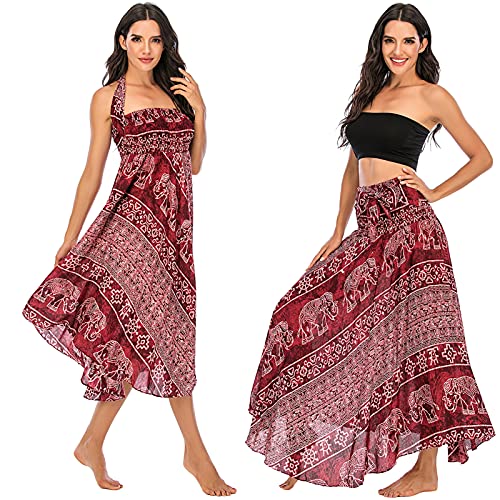 FEOYA Sommerrock Damen Lang Strandrock Damen Boho Hippie Rock Damen Lang Sommer Maxirock Damen Boho Blumen Strandkleid Boho Rock Damen Lang von FEOYA