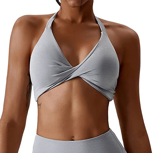 FEOYA Sport BH Starker Halt Neckholder Ringerrücken für Lauf Joggen Reiten Yoga Sport BHS Gepolstert - M von FEOYA