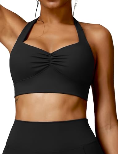 FEOYA Sport BH Yoga Damen Bra mit Gepolstert Frauen Elastizität Bustier Hängende Nacken Schultergurt Unterwäsche Fitness Lauf Joggen Top Sportbekleidung Schwarz M FEOYA Sport BH Yoga Damen Bra mit Gepolstert Frauen Elastizität Bustier Hängende Nacken Schultergurt Unterwäsche Fitness Lauf Joggen Top Sportbekleidung Schwarz M von FEOYA