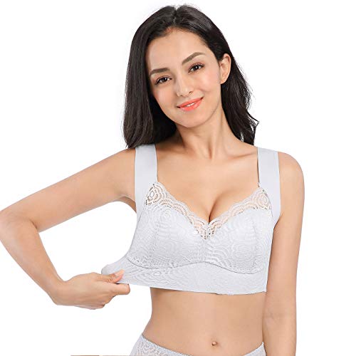 FEOYA Sport Bras Klassisch BHS Ohne Buegel Damen Blumen Spitzen Bra Atmungsaktiv Weich BHS Push-up Schlafen Bralette Cut-Out Bras Seamless Lace Bralette Crop Top Grau 46/105D von FEOYA